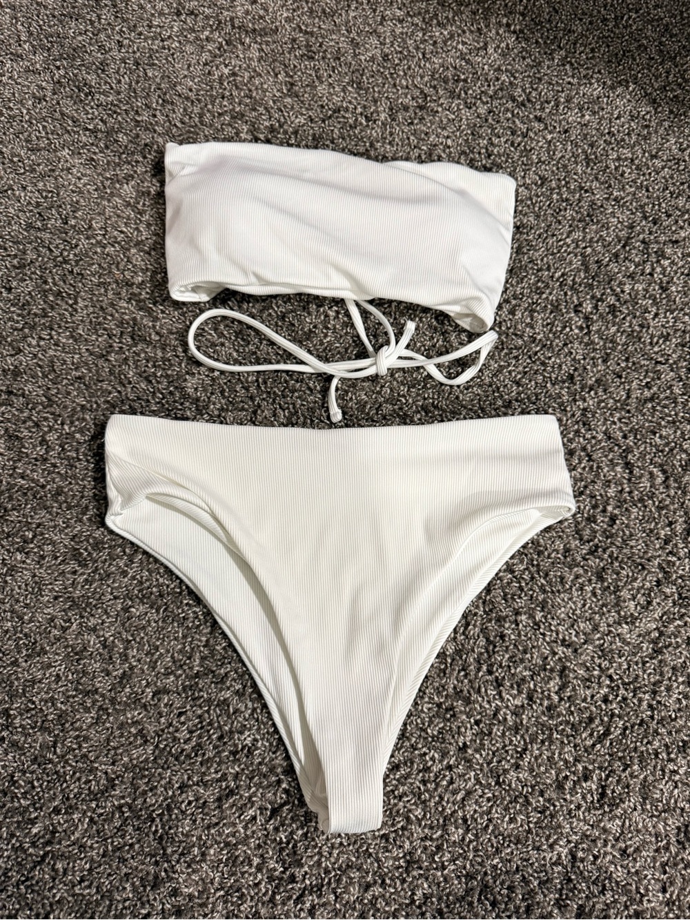 White Ribbed Bandeau Bikini Set - Women's Swim